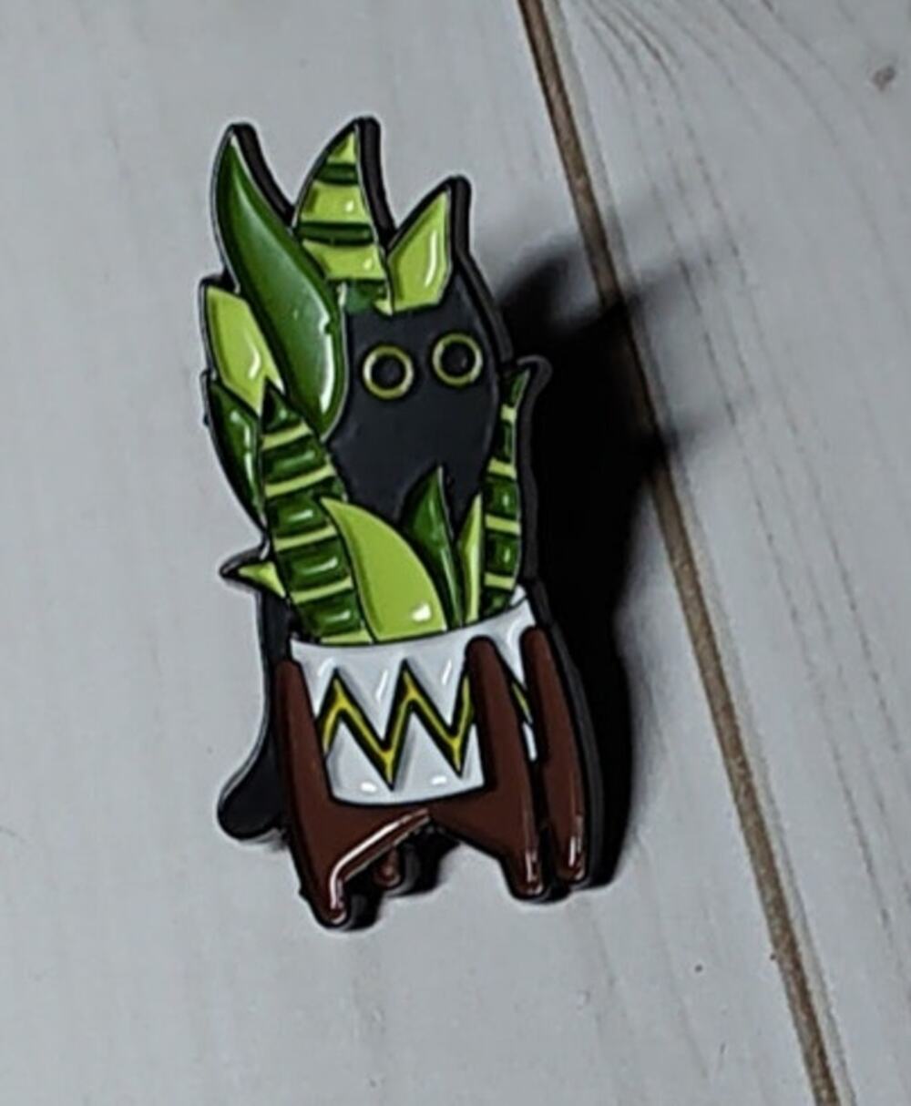Cute Black Cat Hiding in a Cactus Pot Pin Kitty Lapel Hat Funny Brooch